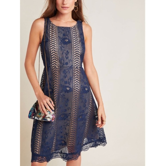 Anthropologie Dresses & Skirts - nwt anthropologie anthro georgia navy blue lace skater dress size 12